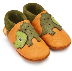 Orangenkinder Baby Schuhe aus Leder Krabbelschuhe Dino braun