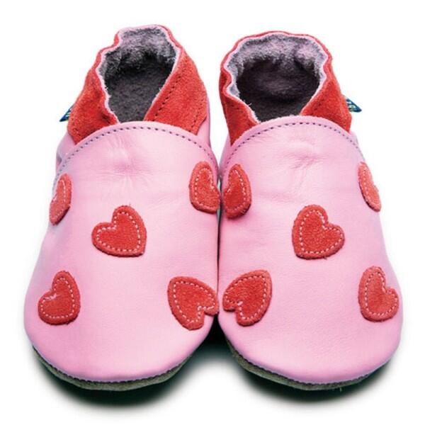 Baby Schuhe aus Leder Krabbelschuhe Herzchen rosa